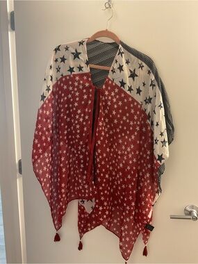Sheer Star Print Kimono - Red, White & Blue